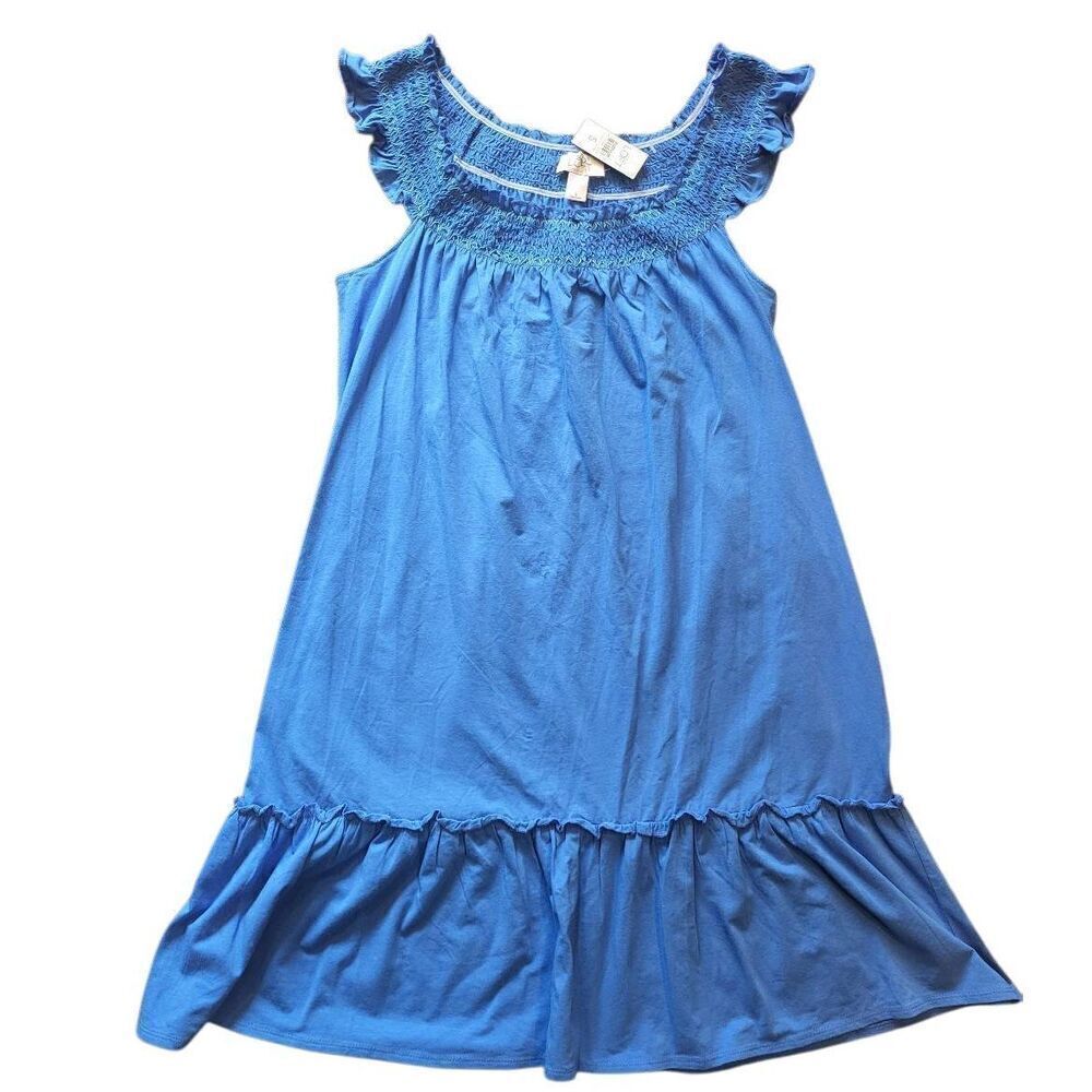 NWT LOFT Dress Women's Small Blue Midi Flutter Sleeve Smocked Cotton Summer